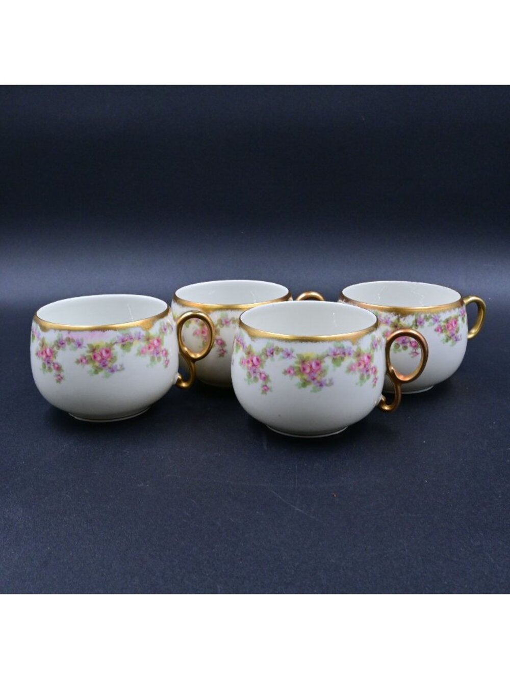 Limoges Elite Works Floral Teacups Set of 4 Pink Gold Rim Vintage